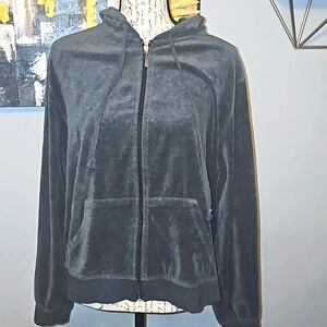 Fashion Nova Women 2XL Zip up Gray Velour Hooded‎ Sweater